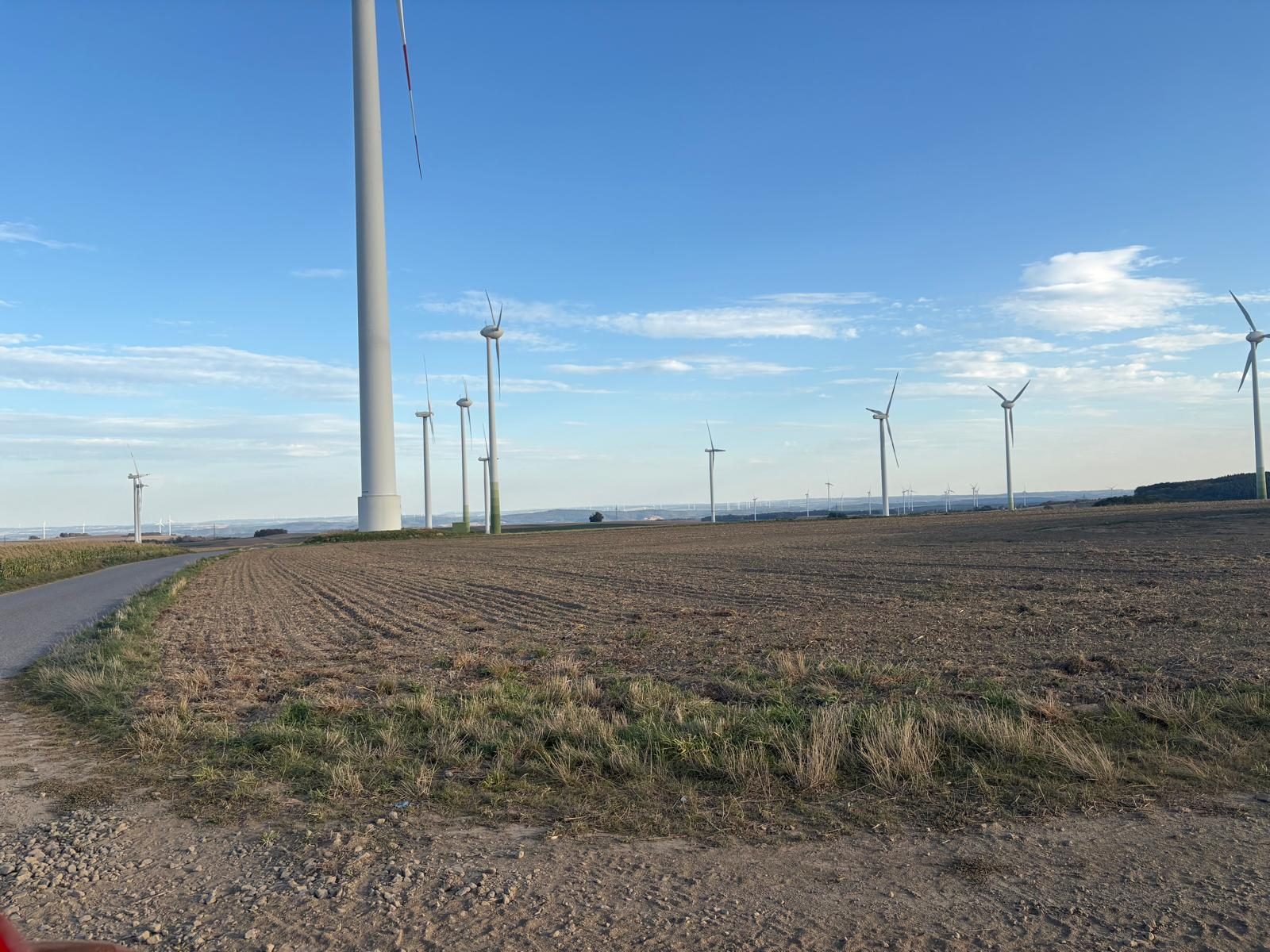 Blick &uuml;ber die Fl&auml;chen &ndash; die Windr&auml;der stehen mitten im Gel&auml;nde.